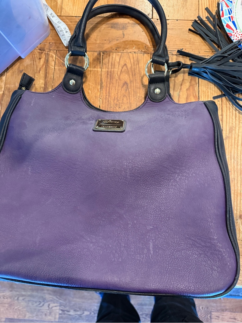 Loungefly Black Tote with Purple & Pale Green Maleficent Face Accent - Picture 2 of 2